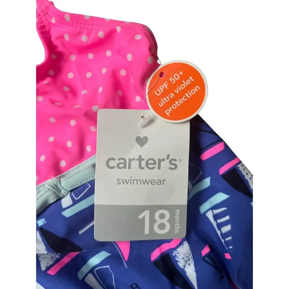 Carter’s Swimsuit Bathing Suit Pink Blue Sailboats Baby Toddler 18 months NEW - Picture 2 of 4